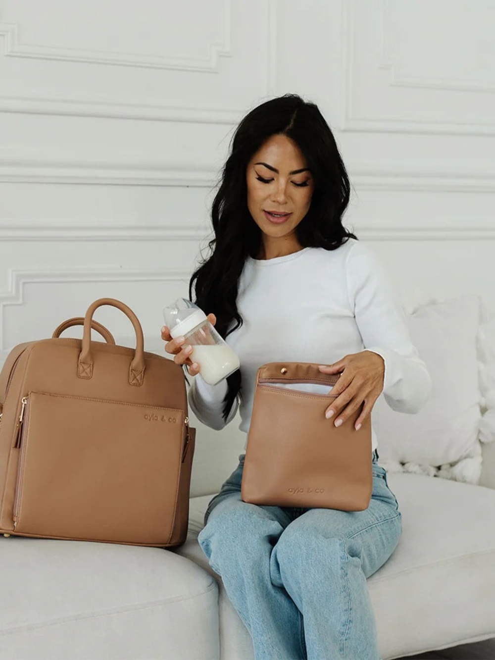 Ayla & Co the ayla diaper bag vegan leather backpack in caffe - Picture 2 of 9
